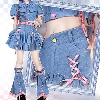 ロリータ風 ツーピース M 制服 ゴスロリ フリル セット衣装 ミニスカ デニム ロリータ風 衣装一式 ツーピース M ゴスロリ デニム ミニ